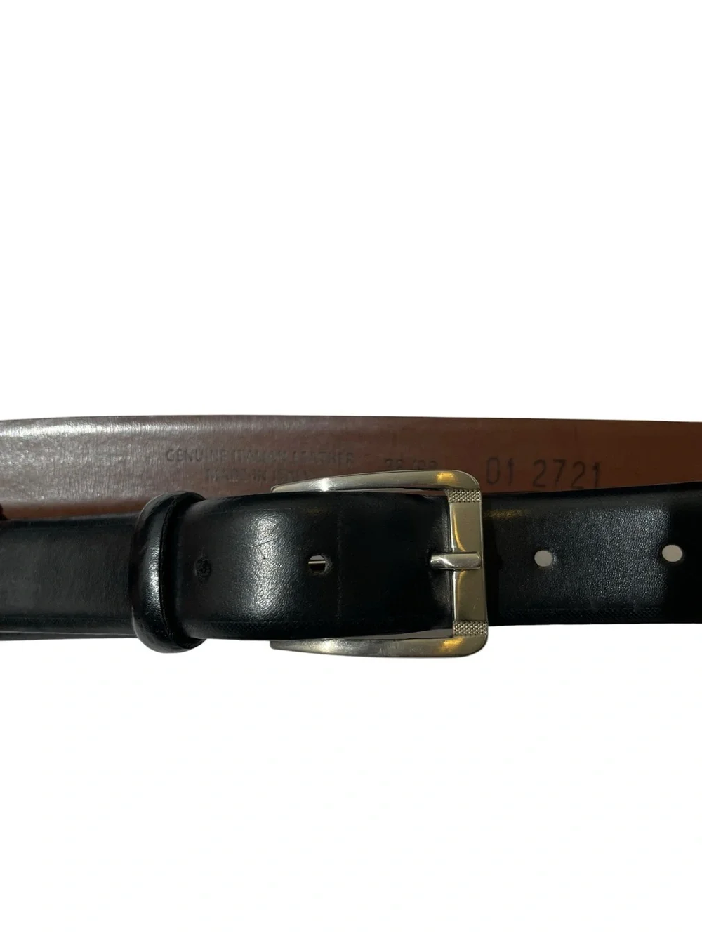 Genuine Italian Leather Made In Italy Black Mens Belt Sz 36 Silver Buckle EUC